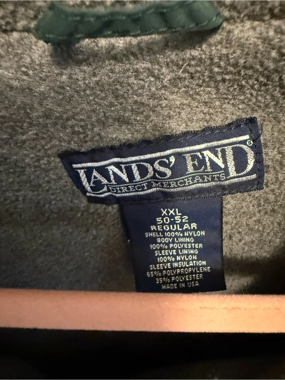 Lands' End Dark Green Jacket with Gray Fleece Lining